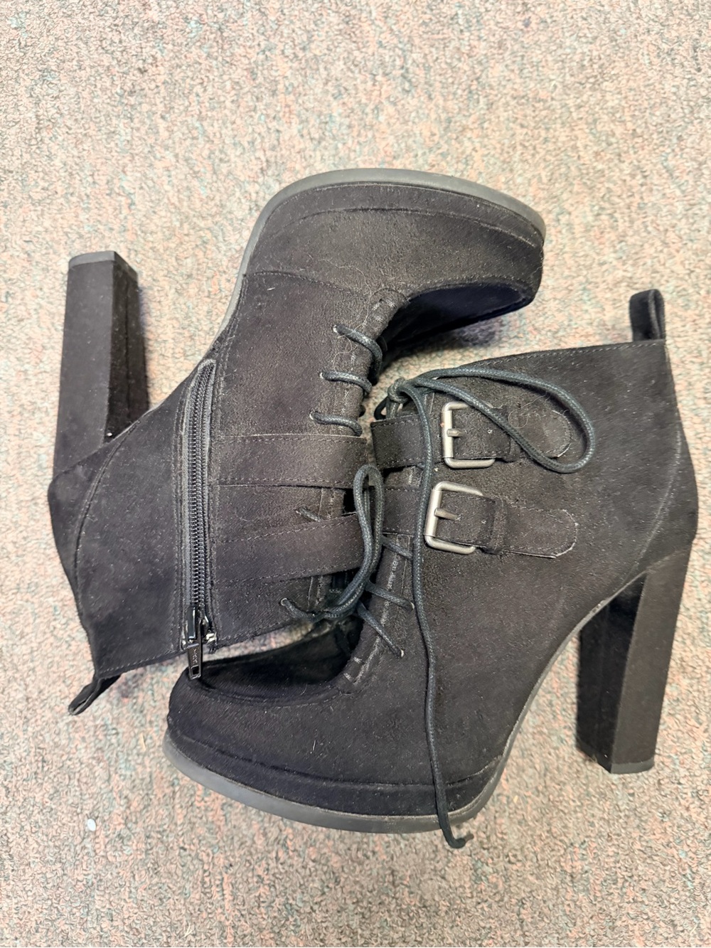 Mossimo Supply Co. Black Suede Lace-Up Ankle Booties with Buckle Straps